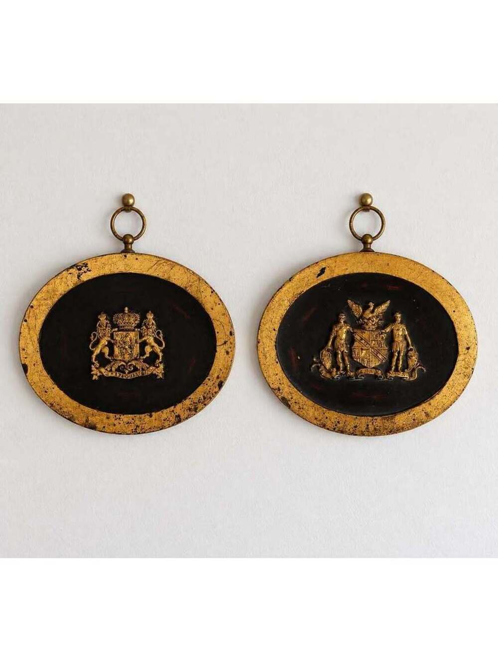 Vintage Andrew Kolb & Son Heraldic Coat of Arms Wall Plaques Pair 7.5”